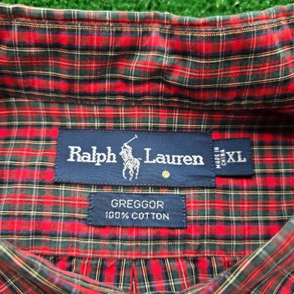 Ralph Lauren Shirt Mens XL Red Checkered Greggor Button Down Short Sleeve Cotton - Picture 6 of 7